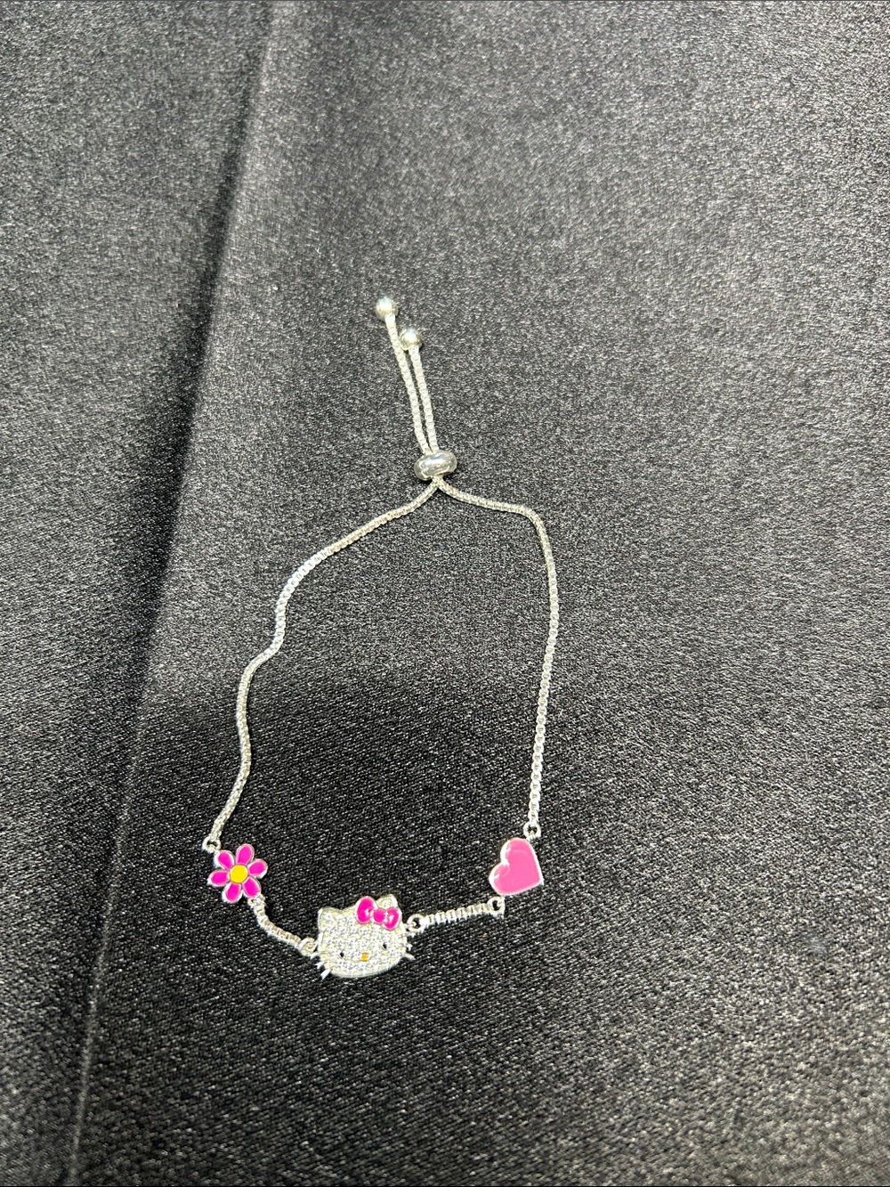 Sanrio Hello Kitty CZ Adjustable Bolo Lariat Bracelet Brass Silver Plated